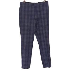 NEW The Savile Row Company Blue Plaid Straight Leg Pants Men's Size 40S/34W